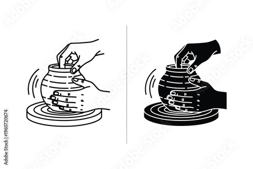 Hands Crafting Clay Pot on Rotating Pottery Wheel Icon