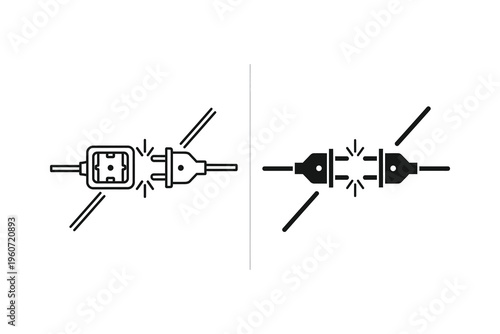 Unplugged Electrical Power Plug & Socket Icon: Disconnect or No Power Symbol