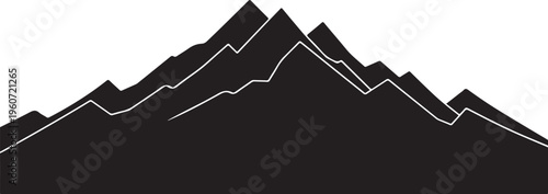 Black mountain range silhouette, vector landscape, white background, outline peaks
