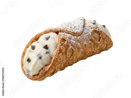 Crispy Italian cannoli filled with ricotta and chocolate chips isolated transparent background image