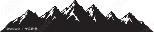 Mountain range silhouette, black mountain peaks, snowy mountains, vector landscape