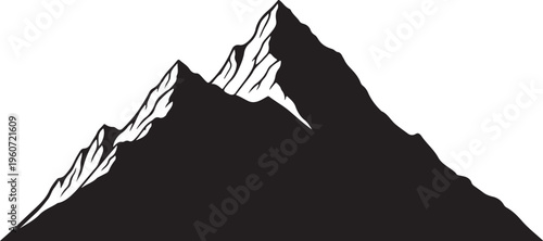 Mountain, Snowy Peak, Black Silhouette, Vector Icon