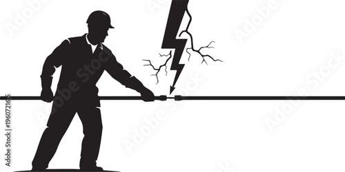 Businessman touching electrical wire with spark and lightning bolt