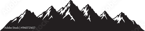 Mountain range silhouette, black mountain peaks, snowy mountains, vector landscape