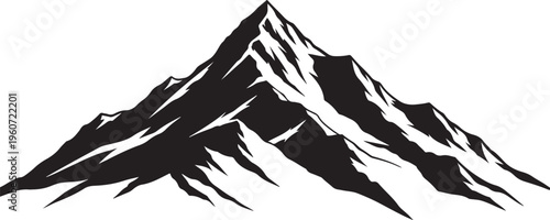 Mountain, snow-capped peak, black silhouette, vector icon, landscape symbol