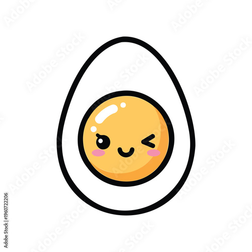 Cute boiled egg character with smiling face