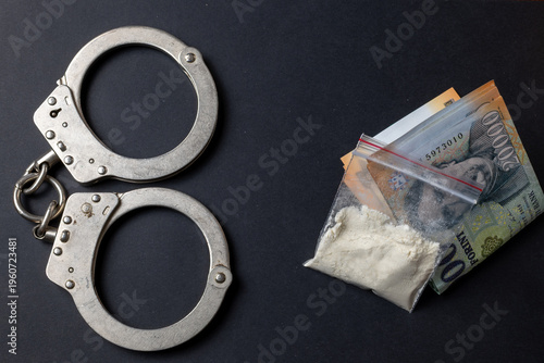 Photography Police evidence of illegal substances and money