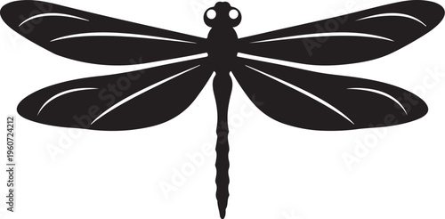 Black dragonfly icon, insect silhouette, vector illustration, simple design element