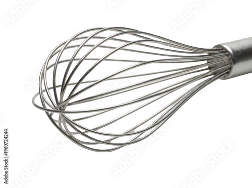 Steel whisk with wires for mixing cream eggs or baking cake isolated transparent background image