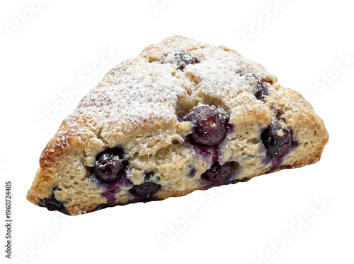 Sweet golden hot fresh baked berry scone with white sugar isolated transparent background image