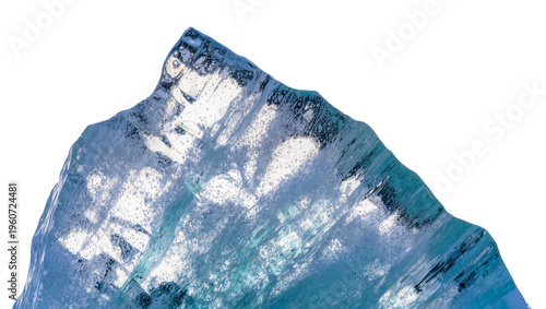 Jagged fractured turquoise iceberg with trapped air bubbles and crystalline texture, isolated on transparent background for glacial landscapes and abstract designs
