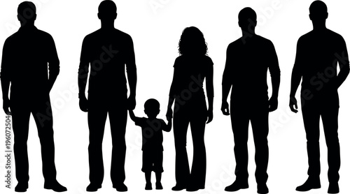 Family silhouettes vector illustration showing adults and child holding hands, standing together, group posture, unity, relationship design artwork