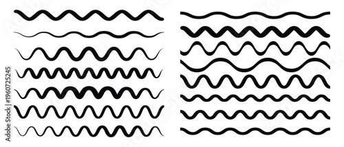 wavy horizontal lines, wavy zigzag pattern lines. line ocean wave ornament pattern Vector black underlines, smooth end squiggly horizontal Vector illustration, 