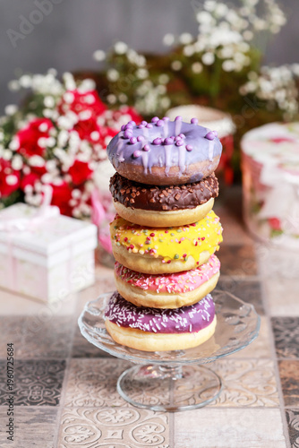 Classic round donuts with sweet icing.