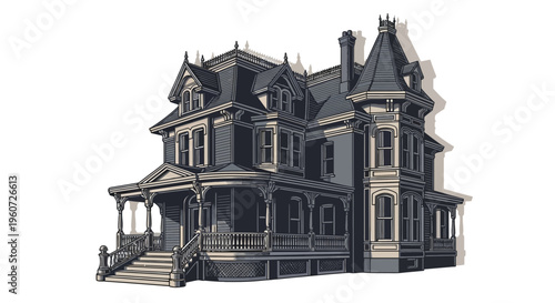 A large Victorian-style house with a porch.