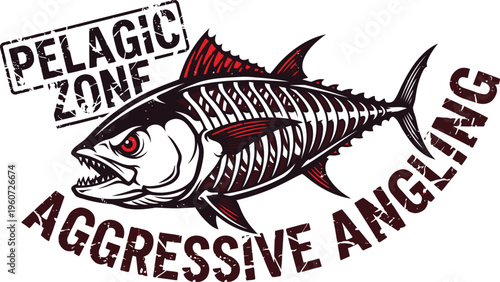 Aggressive pelagic fish logo design for extreme angling and deep sea fishing enthusiasts
