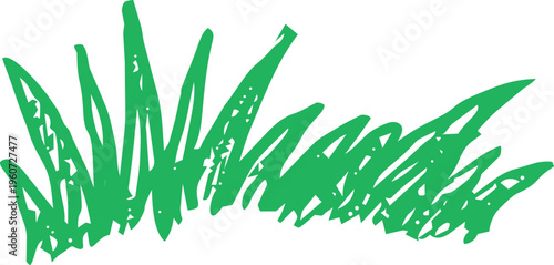 Crayon grass, childlike illustration, green scribble chalk texture. Nature lawn, field, spring, summer.