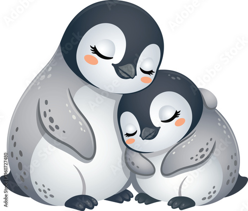 Mother and Baby Penguin Nursery Kids Baby Shower Design 