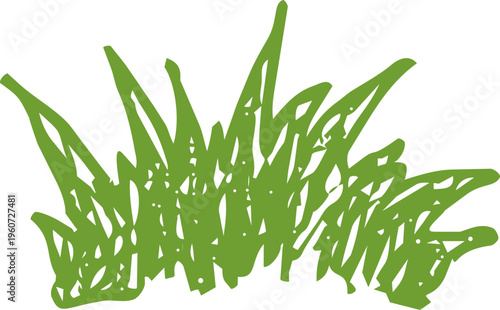 Crayon grass, childlike illustration, green scribble chalk texture. Nature lawn, field, spring, summer.