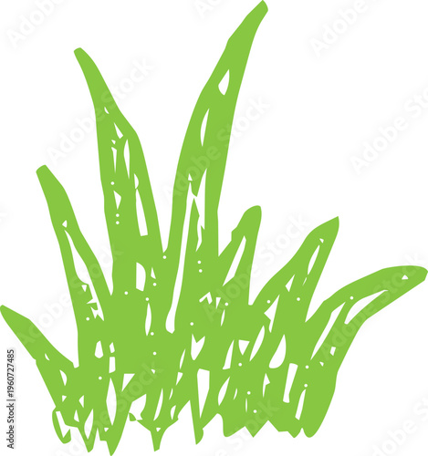 Crayon grass, childlike illustration, green scribble chalk texture. Nature lawn, field, spring, summer.