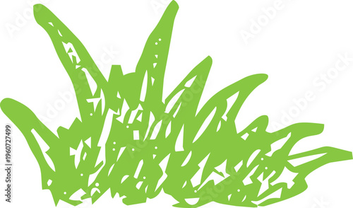 Crayon grass, childlike illustration, green scribble chalk texture. Nature lawn, field, spring, summer.
