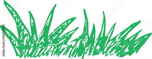 Crayon grass, childlike illustration, green scribble chalk texture. Nature lawn, field, spring, summer.