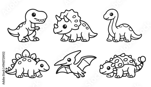 Dinosaur Doodle Icon Set - Dinosaur Coloring illustration Collection