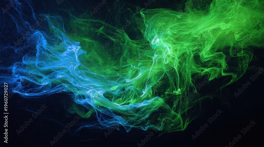 Obraz premium Vibrant Aqua and Lime Green Luminescent Liquids Intermingling in Dynamic Abstract Fluid Motion