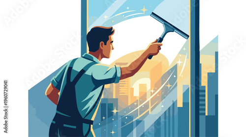 Window Cleaner Polishing Glass with Squeegee for Sparkling Storefront