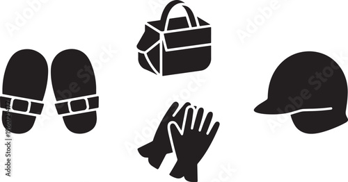 Construction Safety Gear Set Including Hard Hat Gloves Tool Bag and Industrial Protective Boots