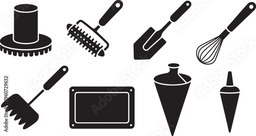 Set of Garden Tool Silhouettes for Landscaping and Planting Activities Vector Illustration