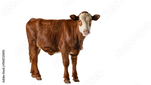 Foto Brown and white Hereford cow standing attentively displaying a gentle expression