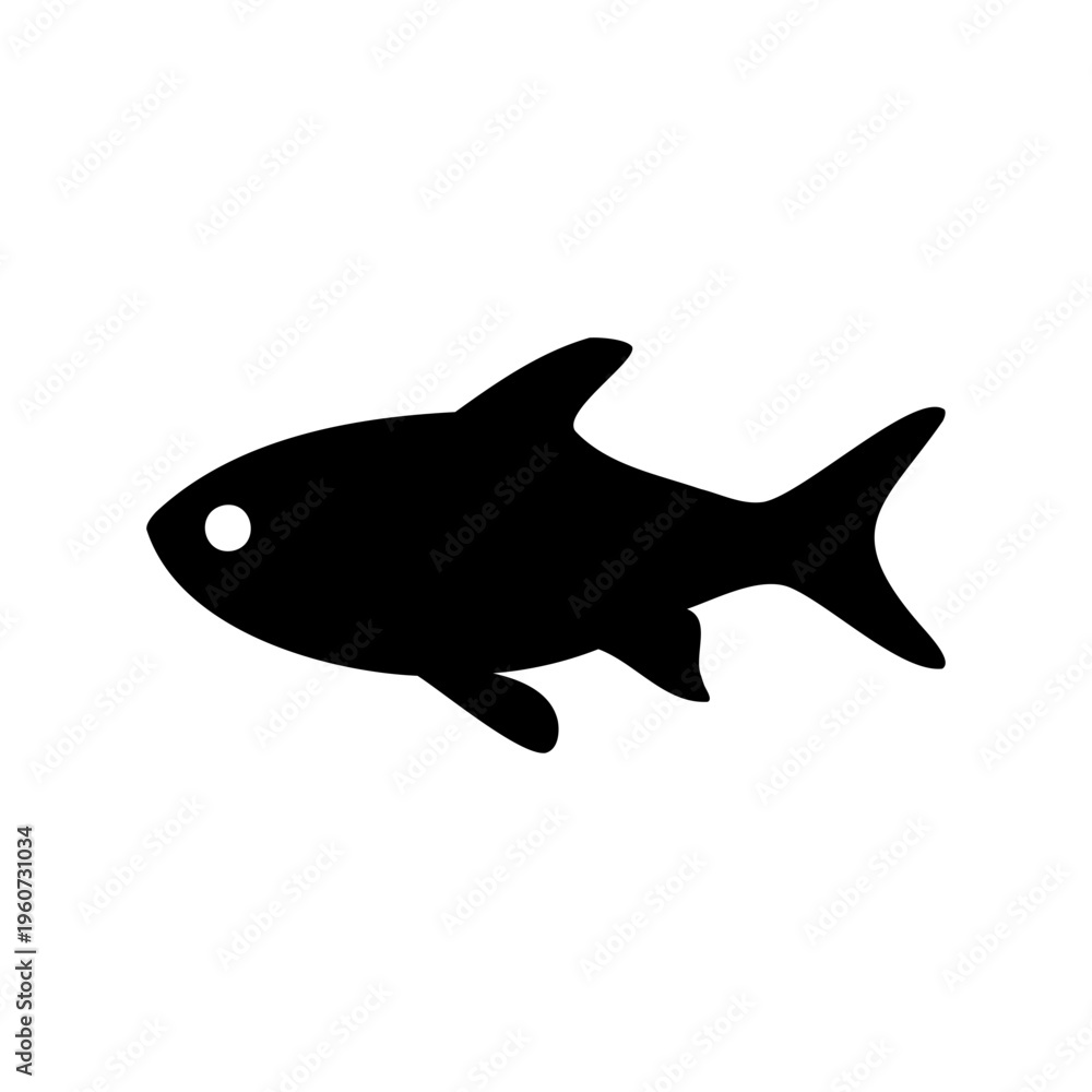 Obraz premium Fish silhouette icon represents aquatic life and marine themes for graphic design projects isolated on a white background.