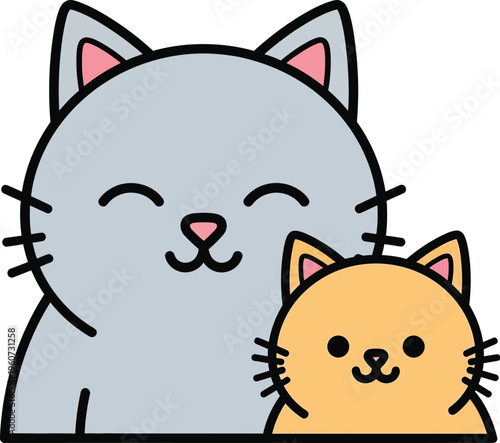 Adorable cartoon cat illustration a big and small
