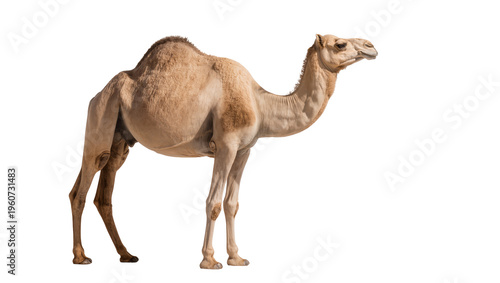 Quadro su tela Tan dromedary camel standing sideways displaying its long neck and legs, isolate