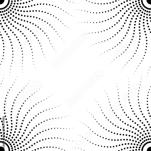 Abstract Dotted Wave Halftone Background, Modern Black And White Dot Pattern Background, Futuristic Radial Dots Technology Background, Minimal Geometric Halftone Dot Wave Design