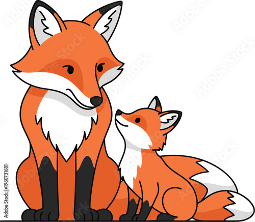 Cute Fox Family Illustration