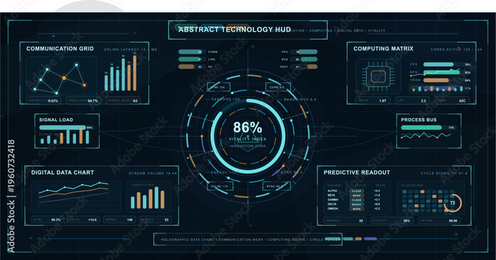 Obraz premium A futuristic abstract technology HUD interface featuring a central