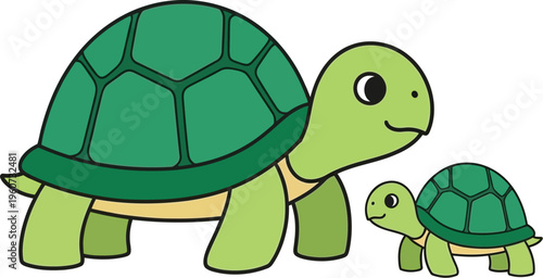 Charming illustration of a turtle family duo