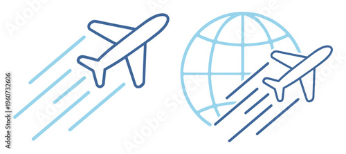 Airplane flight international travel line icon on transparent background