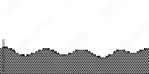 Abstract Black Square Halftone Wave Background with Pixelated Grid and White Copy Space