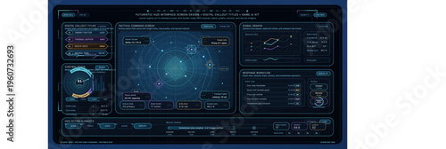 A futuristic HUD interface screen design featuring digital callout