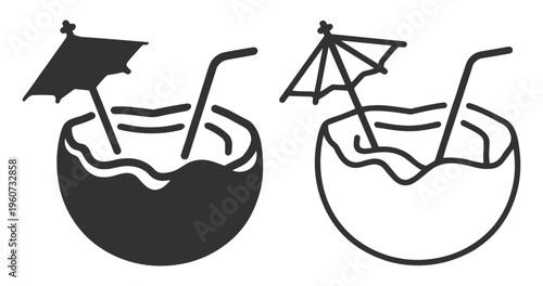 Coconut drink cocktail tropical beverage glyph icon on transparent background