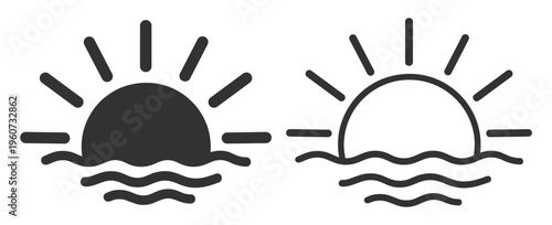 Sunrise sunset nature horizon outline icon on transparent background