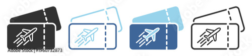 Ticket travel airplane flight boarding pass line icon on transparent background