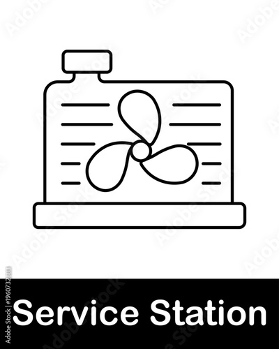 Car radiator cooling system line icon representing engine cooling, automotive maintenance and service station repair concept in minimal outline vector