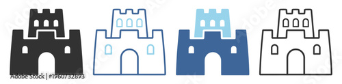 Castle fortress historic architecture outline icon on transparent background