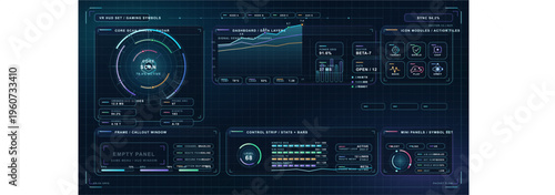 Futuristic digital HUD interface featuring a core scan radar, data