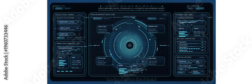 Futuristic digital technology UI featuring a circular abstract core