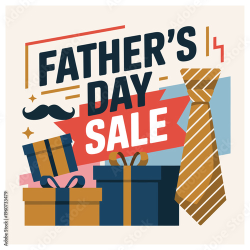 Father's Day Sale with gifts tie and mustache fathers day sale